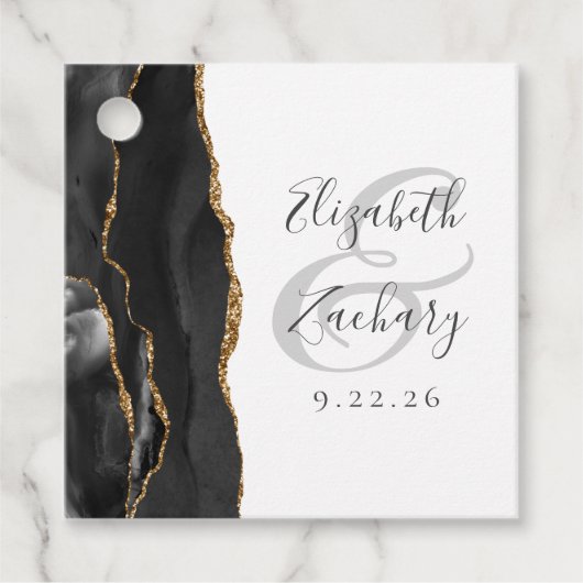 Agate Geode Script Black Gold Wedding Bedankjes Labels (Voorkant)