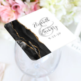 Agate Geode Script Black Gold Wedding Kartonnen Onderzetters