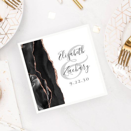 Agate Geode Script Black Roos Gold Wedding Servet