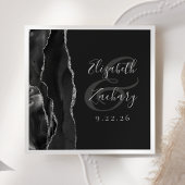 Agate Geode Script Black Silver Dark Wedding Servet