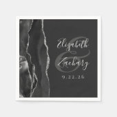 Agate Geode Script Black Silver Dark Wedding Servet (Voorkant)