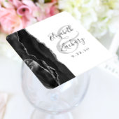 Agate Geode Script Black Silver Wedding Kartonnen Onderzetters