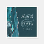 Agate Geode Script Blauwgroen Blue Silver Wedding Servet (Voorkant)
