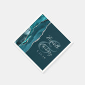 Agate Geode Script Blauwgroen Blue Silver Wedding Servet (Hoek)