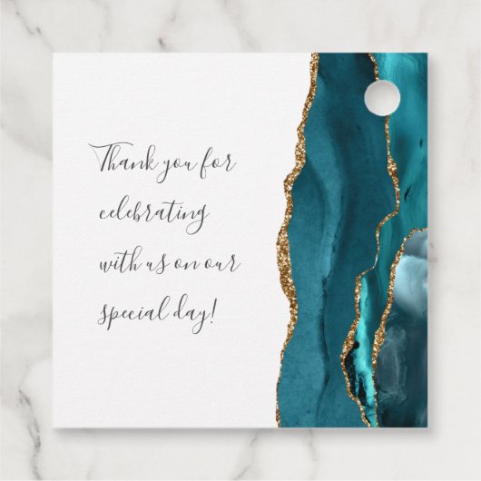 Agate Geode Script Blauwgroen Gold Wedding Bedankjes Labels (Achterkant)