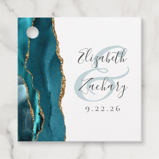 Agate Geode Script Blauwgroen Gold Wedding Bedankjes Labels (Voorkant)