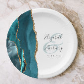 Agate Geode Script Blauwgroen Gold Wedding Papieren Bordje