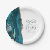 Agate Geode Script Blauwgroen Gold Wedding Papieren Bordje (Voorkant)