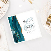 Agate Geode Script Blauwgroen Gold Wedding Servet