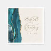 Agate Geode Script Blauwgroen gouden ivoor bruilof Servet (Voorkant)