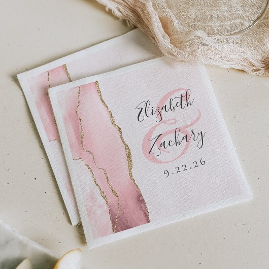Agate Geode Script Blush Roze Gouden Trouw Servet