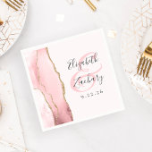 Agate Geode Script Blush Roze Gouden Trouw Servet