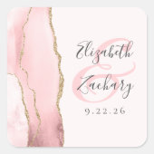 Agate Geode Script Blush Roze Gouden Trouw Vierkante Sticker (Voorkant)