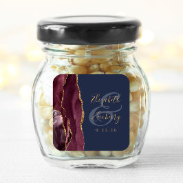 Agate Geode Script Bourgondië Goud Marine Blauw Hu Vierkante Sticker