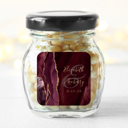 Agate Geode Script Bourgondië Gouden Trouw Vierkante Sticker