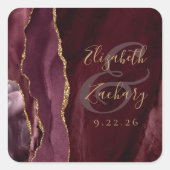 Agate Geode Script Bourgondië Gouden Trouw Vierkante Sticker (Voorkant)