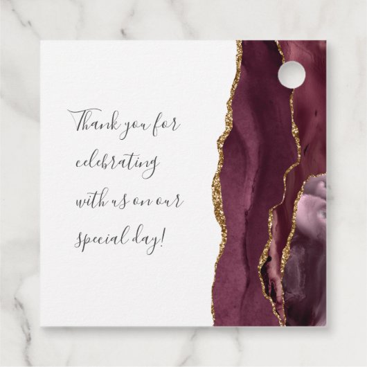 Agate Geode Script Burgundy Gold Wedding Bedankjes Labels (Achterkant)