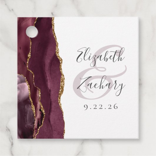 Agate Geode Script Burgundy Gold Wedding Bedankjes Labels (Voorkant)
