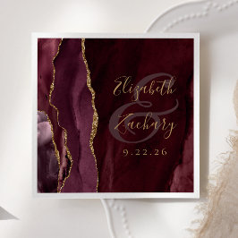Agate Geode Script Burgundy Gold Wedding Servet