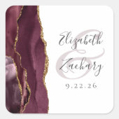 Agate Geode Script Burgundy Gold Wedding Vierkante Sticker (Voorkant)