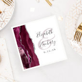 Agate Geode Script Burgundy Silver Wedding Servet
