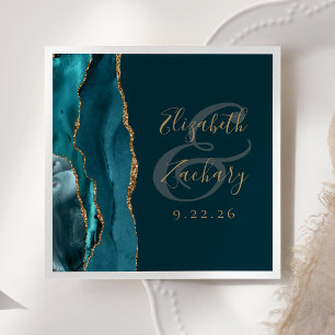 Agate Geode Script Donkere Turquoise Gouden Trouw Servet
