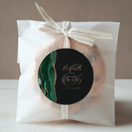 Agate Geode Script Emerald Green Gold Donker Wedde Ronde Sticker