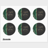 Agate Geode Script Emerald Green Gold Donker Wedde Ronde Sticker (Vel)