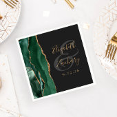 Agate Geode Script Emerald Green Gold Donker Wedde Servet