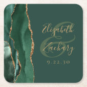 Agate Geode Script Emerald Green Gold Wedding Kartonnen Onderzetters (Voorkant)
