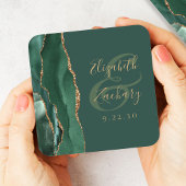 Agate Geode Script Emerald Green Gold Wedding Kartonnen Onderzetters