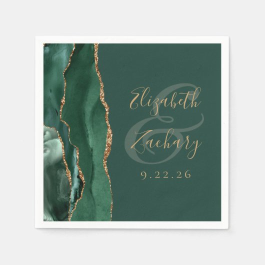 Agate Geode Script Emerald Green Gold Wedding Servet (Voorkant)