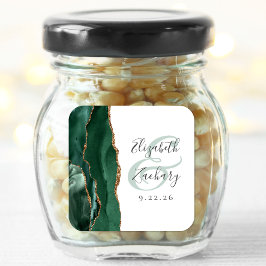 Agate Geode Script Emerald Green Gold Wedding Vierkante Sticker