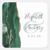 Agate Geode Script Emerald Green Gold Wedding Vierkante Sticker (Voorkant)