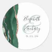 Agate Geode Script Emerald Green Roos Gold Wedding Ronde Sticker (Voorkant)