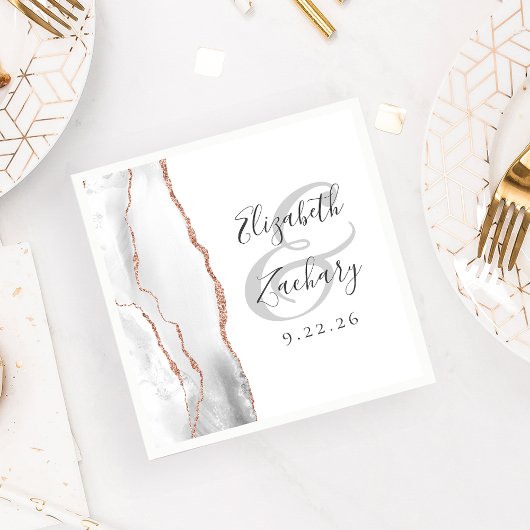 Agate Geode Script Gray White Rose Gold Weddenscha Servet