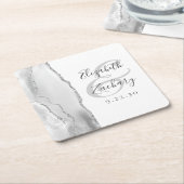 Agate Geode Script Grey White Silver Wedding Kartonnen Onderzetters (Schuin)