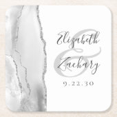 Agate Geode Script Grey White Silver Wedding Kartonnen Onderzetters (Voorkant)