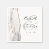 Agate Geode Script Grijs Wit Roze Goud Trouw Servet (Voorkant)
