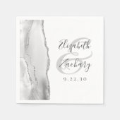 Agate Geode Script Grijs Wit Zilver Bruiloft Servet (Voorkant)
