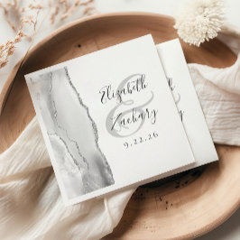 Agate Geode Script Grijs Zilver Huwelijk Servet