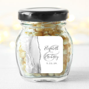 Agate Geode Script Grijs Zilver Huwelijk Vierkante Sticker