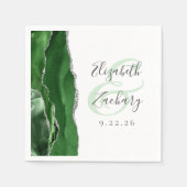 Agate Geode Script Hunter Groen Zilveren Bruiloft Servet (Voorkant)