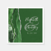 Agate Geode Script Hunter Groen Zilveren Bruiloft Servet (Voorkant)