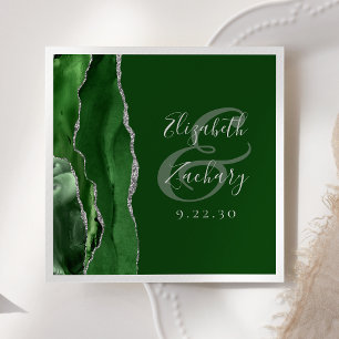 Agate Geode Script Hunter Groen Zilveren Bruiloft Servet