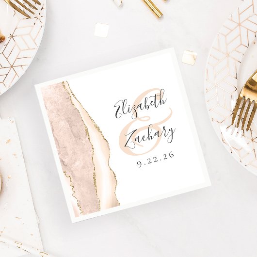Agate Geode Script Ivory Gold Wedding Servet