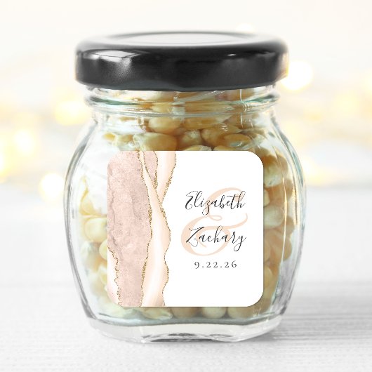 Agate Geode Script Ivory Gold Wedding Vierkante Sticker