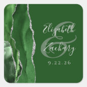 Agate Geode Script Jager Groen Zilveren Bruiloft Vierkante Sticker (Voorkant)