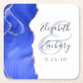 Agate Geode Script Koninklijk Blauwe Gouden Trouw Kartonnen Onderzetters (Voorkant)