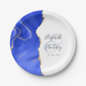 Agate Geode Script Koninklijk Blauwe Gouden Trouw Papieren Bordje (Voorkant)